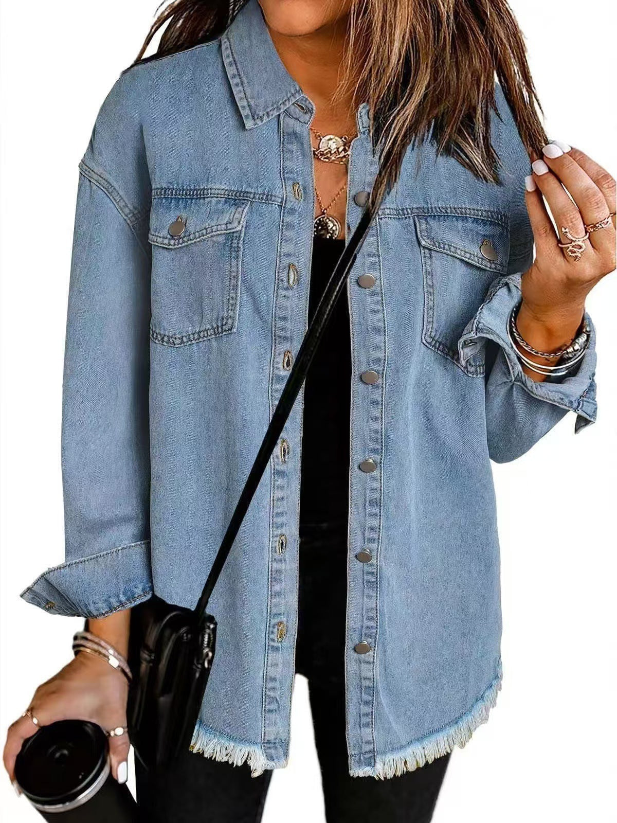 Women's Everyday Denim Jacket with Button Closure and Front Pockets