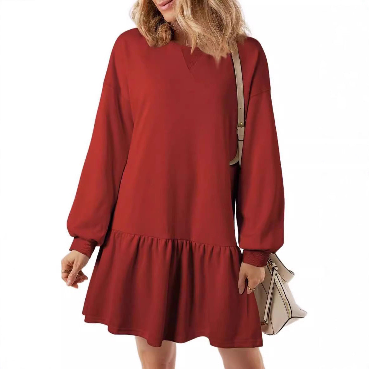 Women's Drop-Waist Sweatshirt Dress Long Sleeve V-Neck