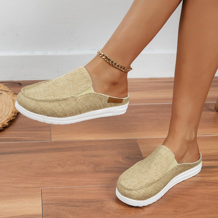Women's Leopard Print Canvas Slip-On Mules with Cushioned Footbed