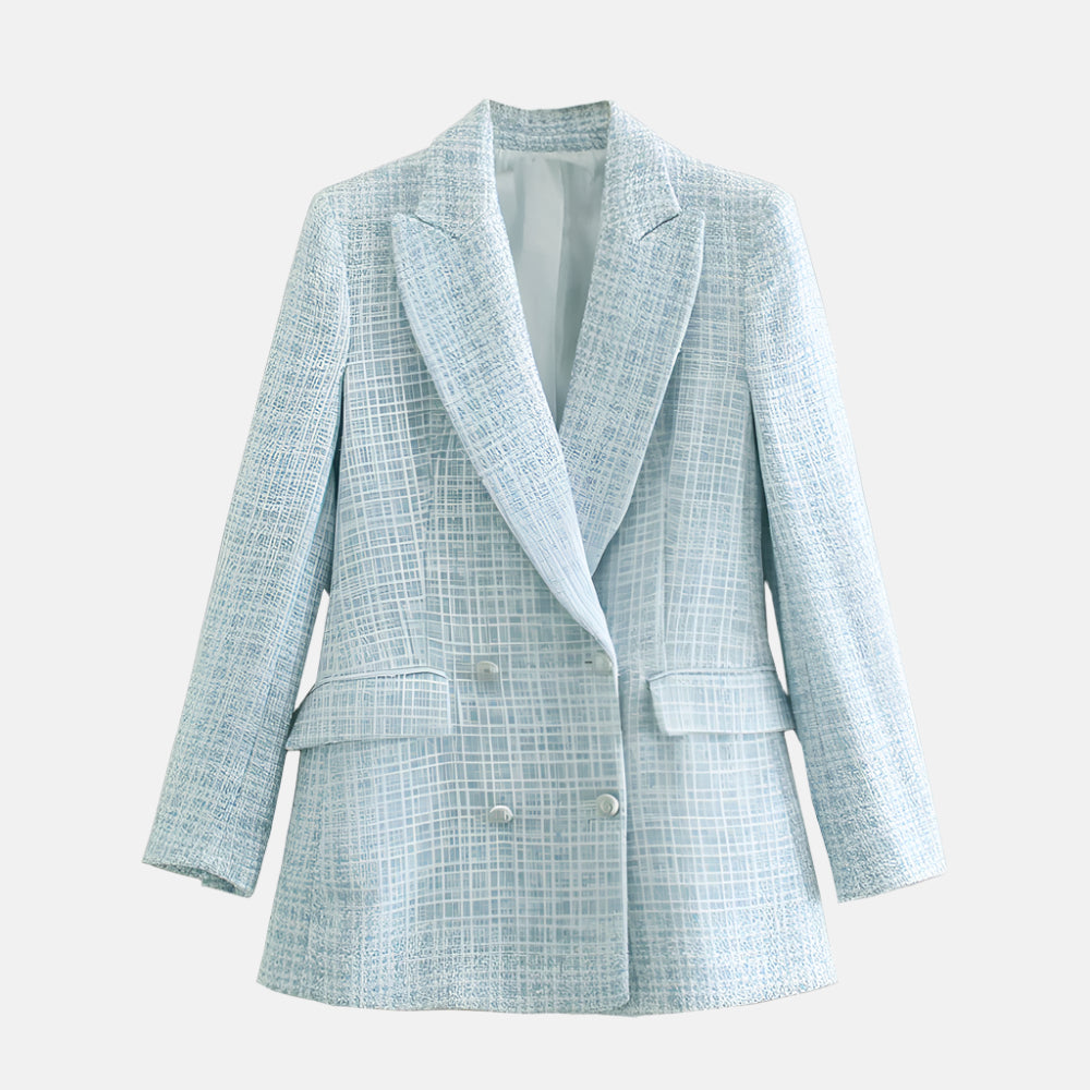 Women's Double-Breasted Tweed Blazer with Notched Lapel