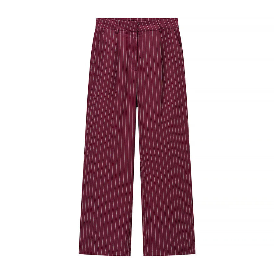 Women's Pinstripe Palazzo Trousers with High Waist and Wide Leg