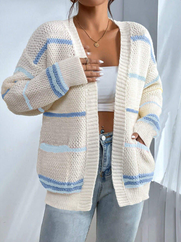 Women’s Oversized Open Front Chunky Knit Cardigan – Soft Printed Long Sleeve Layer for Autumn and Winter