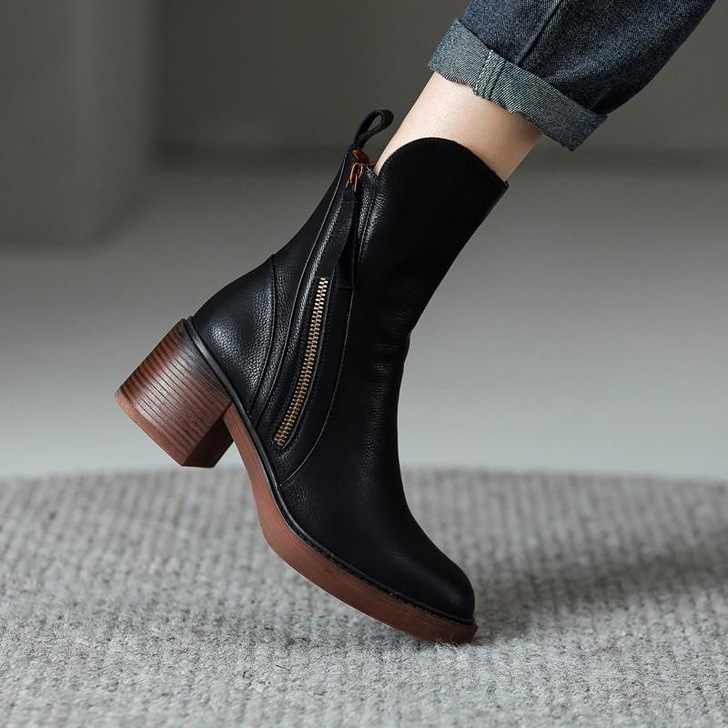 Women's Block Heel Ankle Boots | Tan Leather Finish