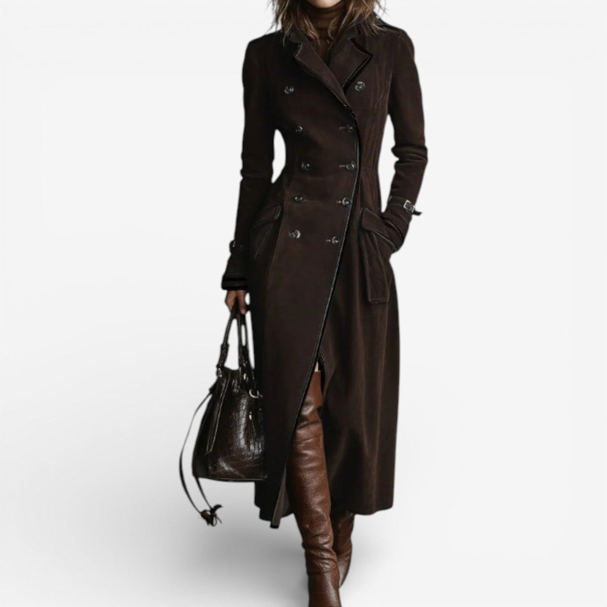 Women's Long Suede Trench Coat