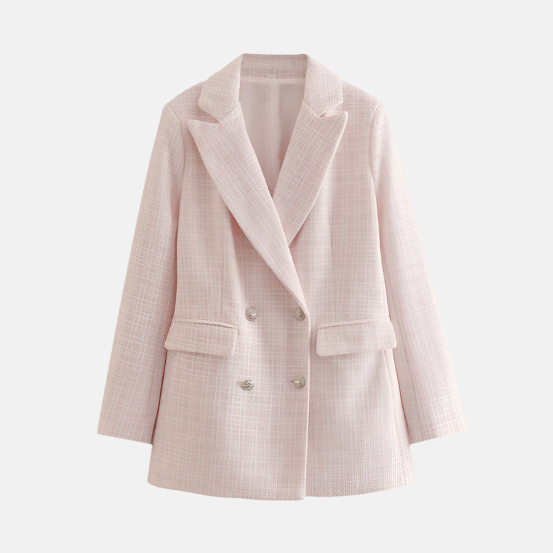 Women's Double-Breasted Tweed Blazer with Notched Lapel