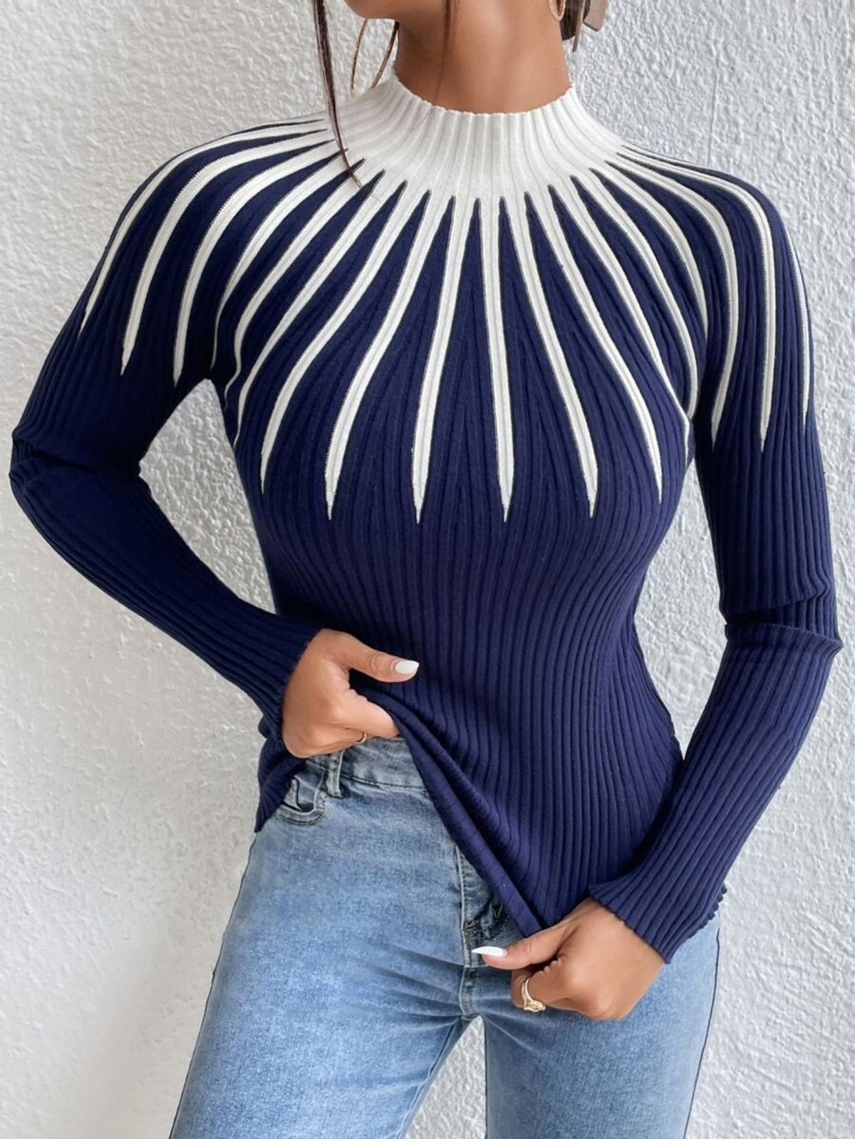 Alona Women's Ribbed Knit High Neck Slim Fit Sweater Pullover