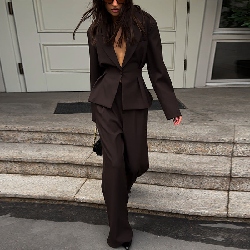 Women's Tailored Blazer and Wide-Leg Trouser Suit Set
