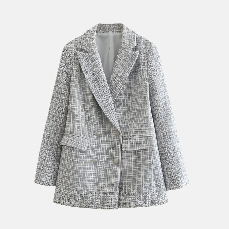 Women's Double-Breasted Tweed Blazer with Notched Lapel