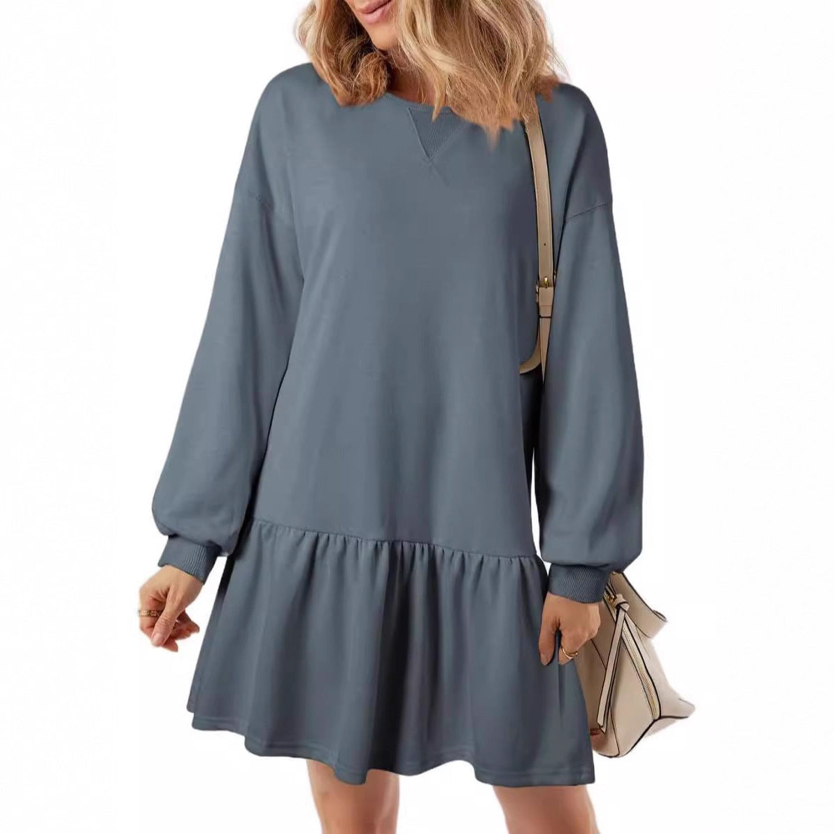 Women's Drop-Waist Sweatshirt Dress Long Sleeve V-Neck