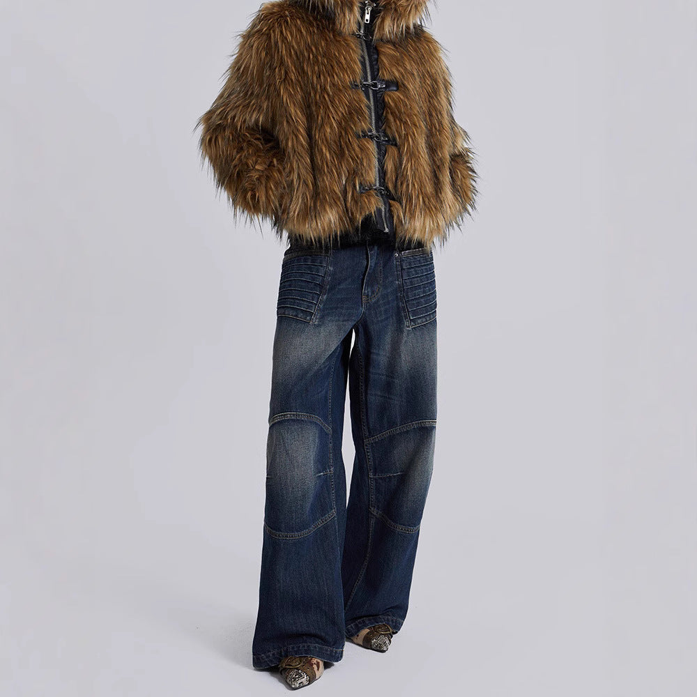 Women's Faux Fur Hooded Jacket with Toggle Closures