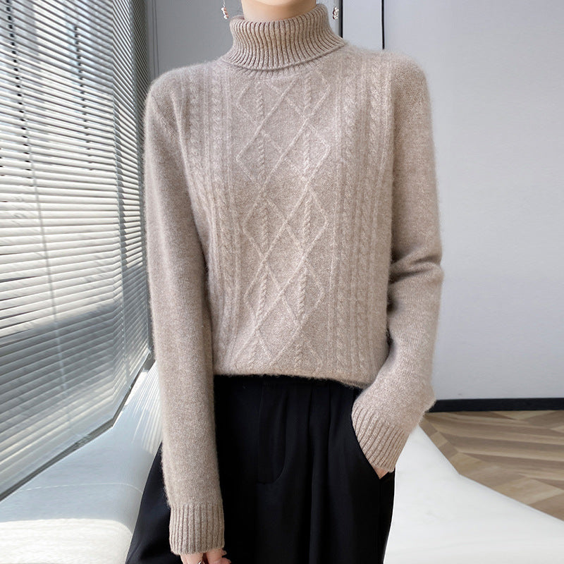 Women's Cable-Knit Turtleneck Jumper with Ribbed Cuffs