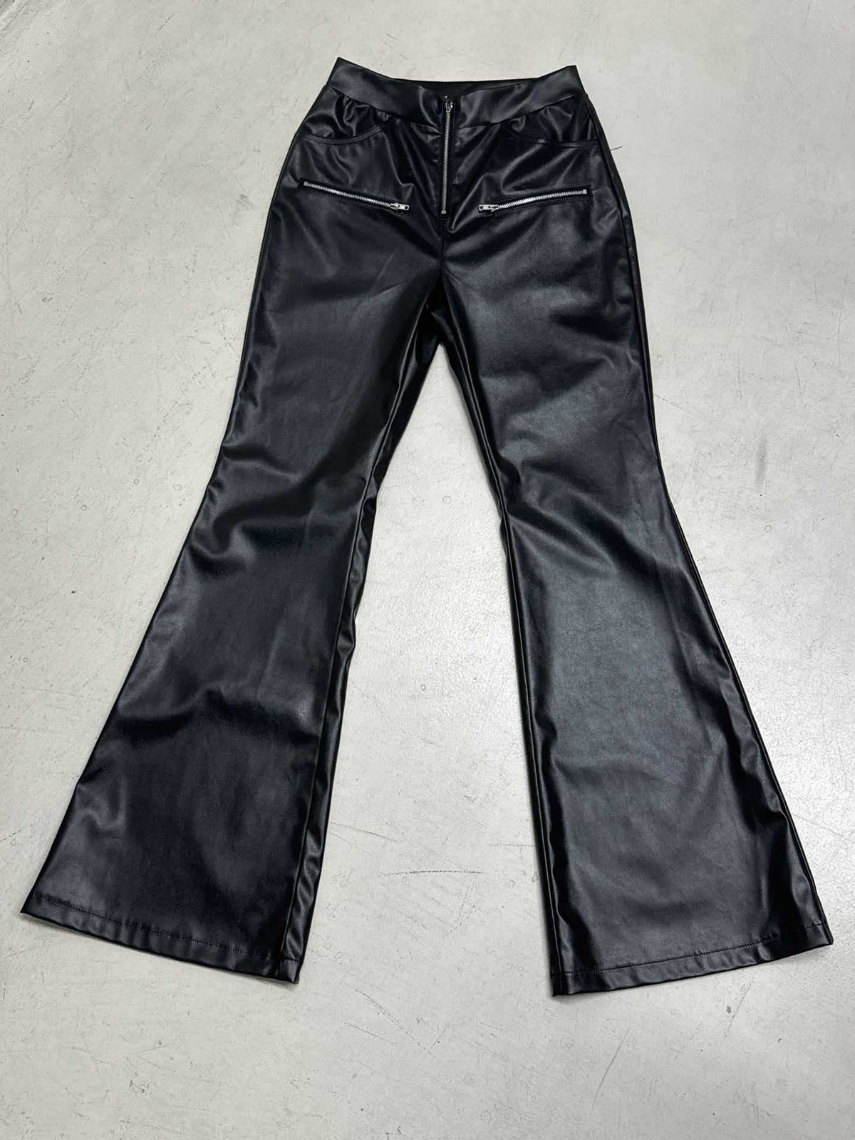 Women's High-Waist Flared Trousers with Zipper Detail