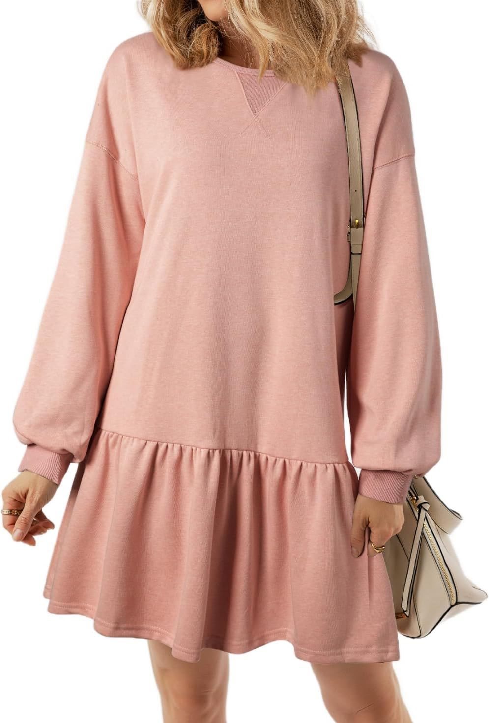 Women's Drop-Waist Sweatshirt Dress Long Sleeve V-Neck