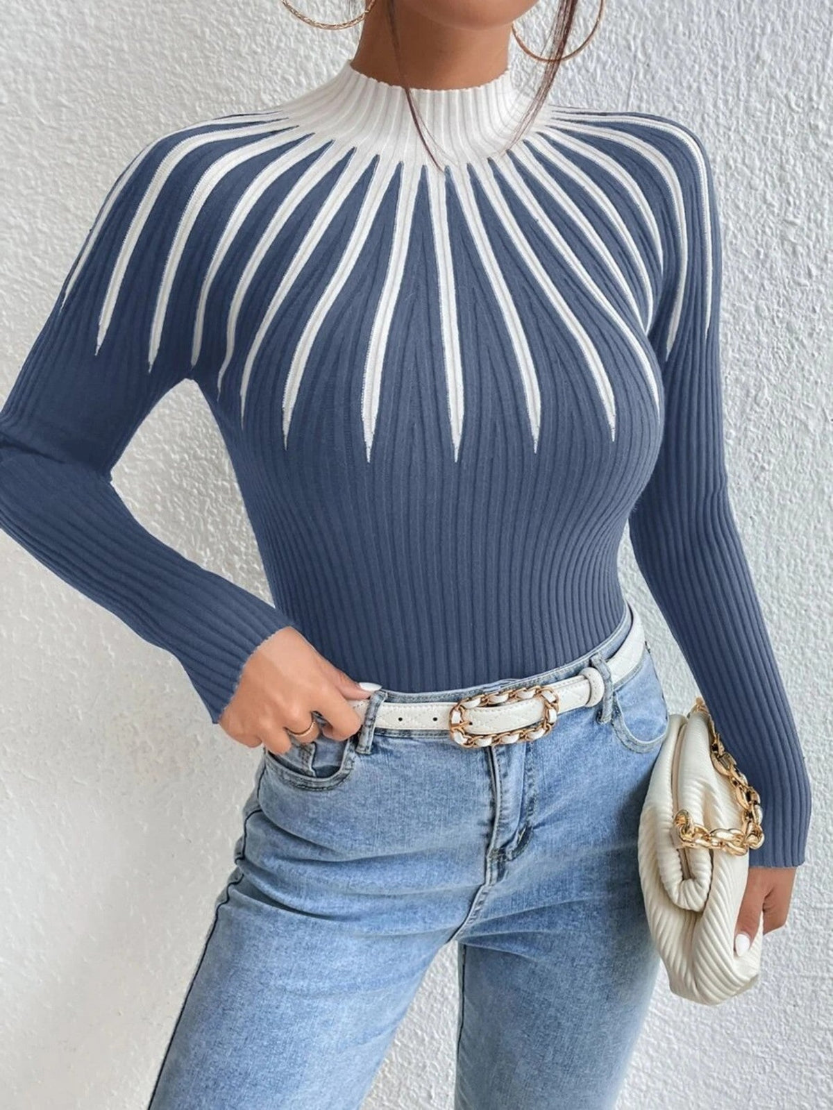 Alona Women's Ribbed Knit High Neck Slim Fit Sweater Pullover