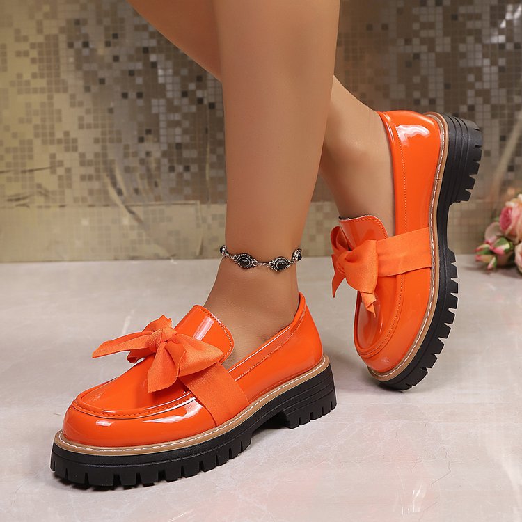 Women's Patent Loafers with Chunky Sole and Bow Detail