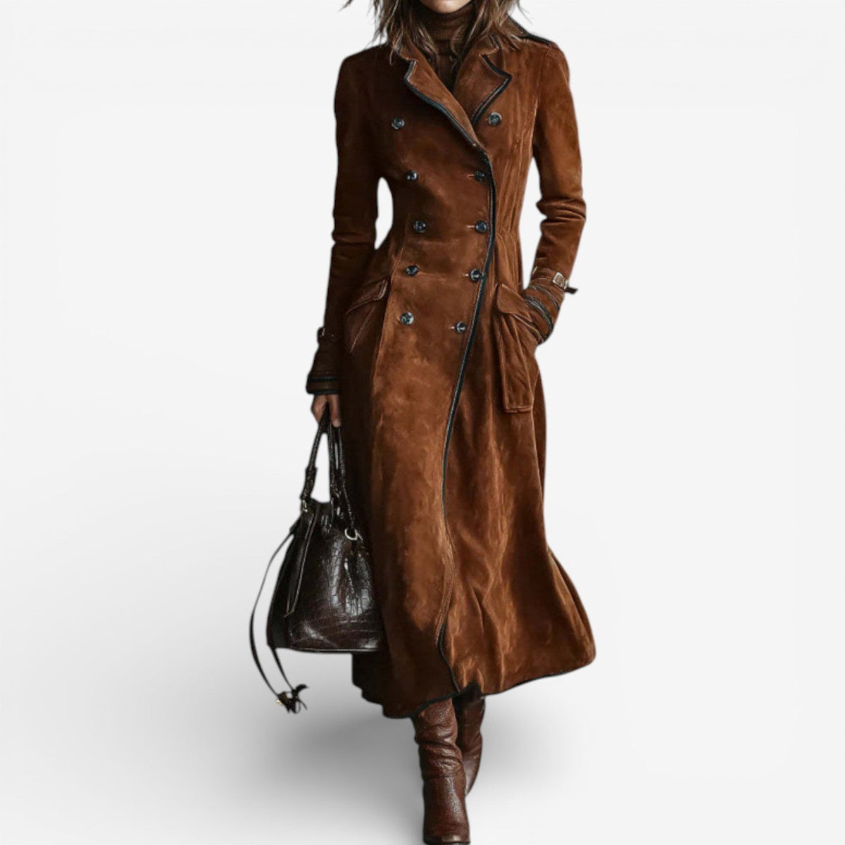 Women's Long Suede Trench Coat