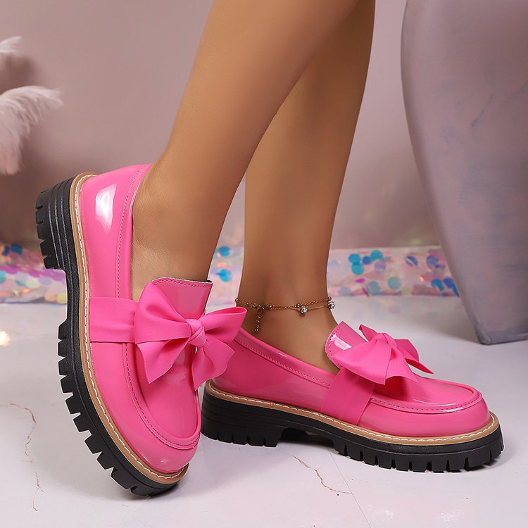 Women's Patent Loafers with Chunky Sole and Bow Detail