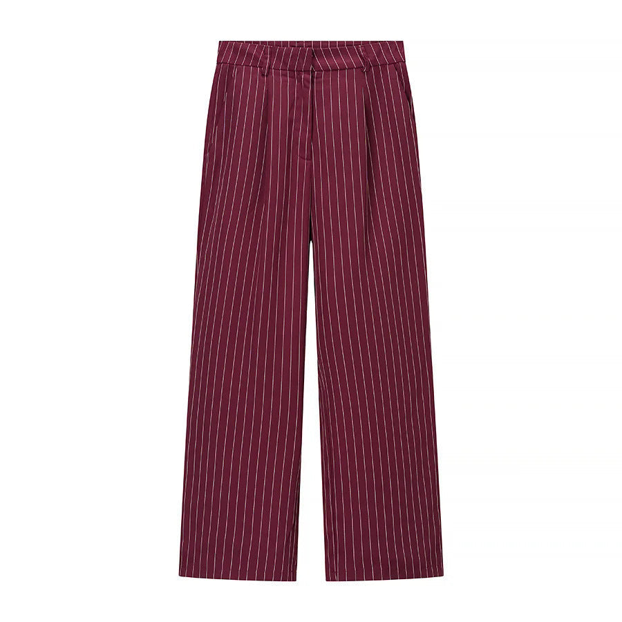 Women's Pinstripe Palazzo Trousers with High Waist and Wide Leg