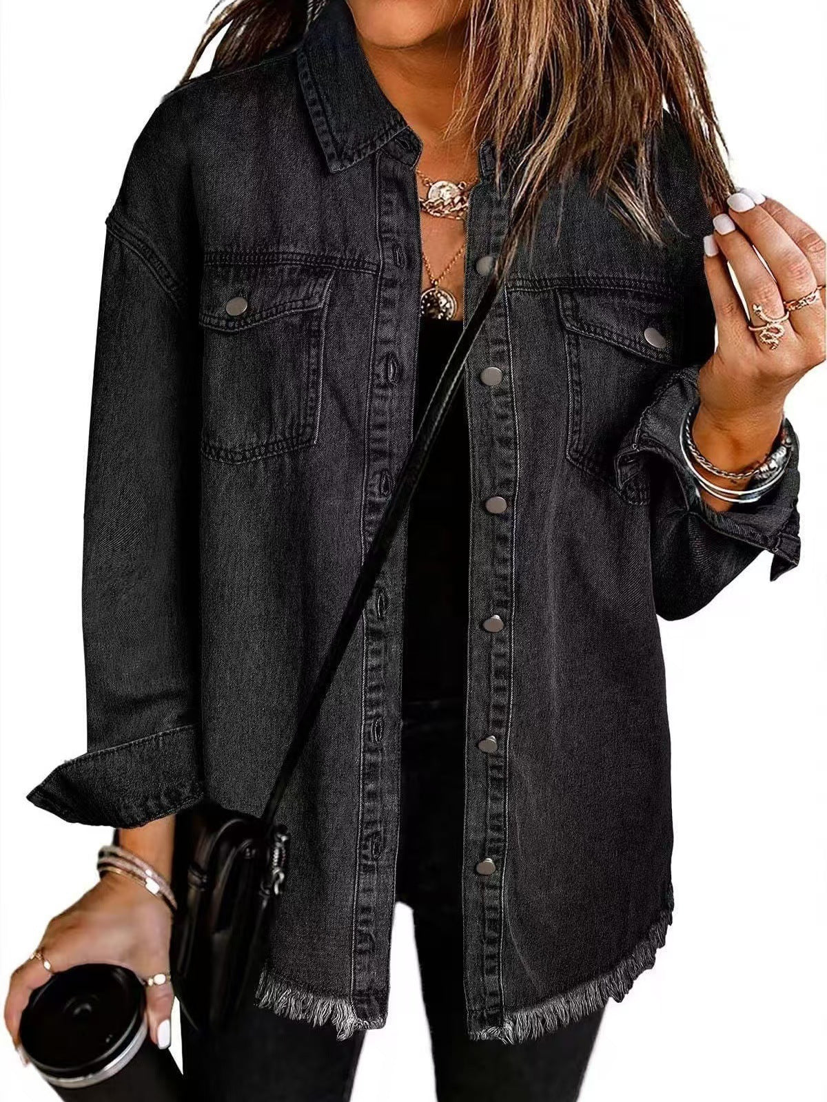 Women's Everyday Denim Jacket with Button Closure and Front Pockets