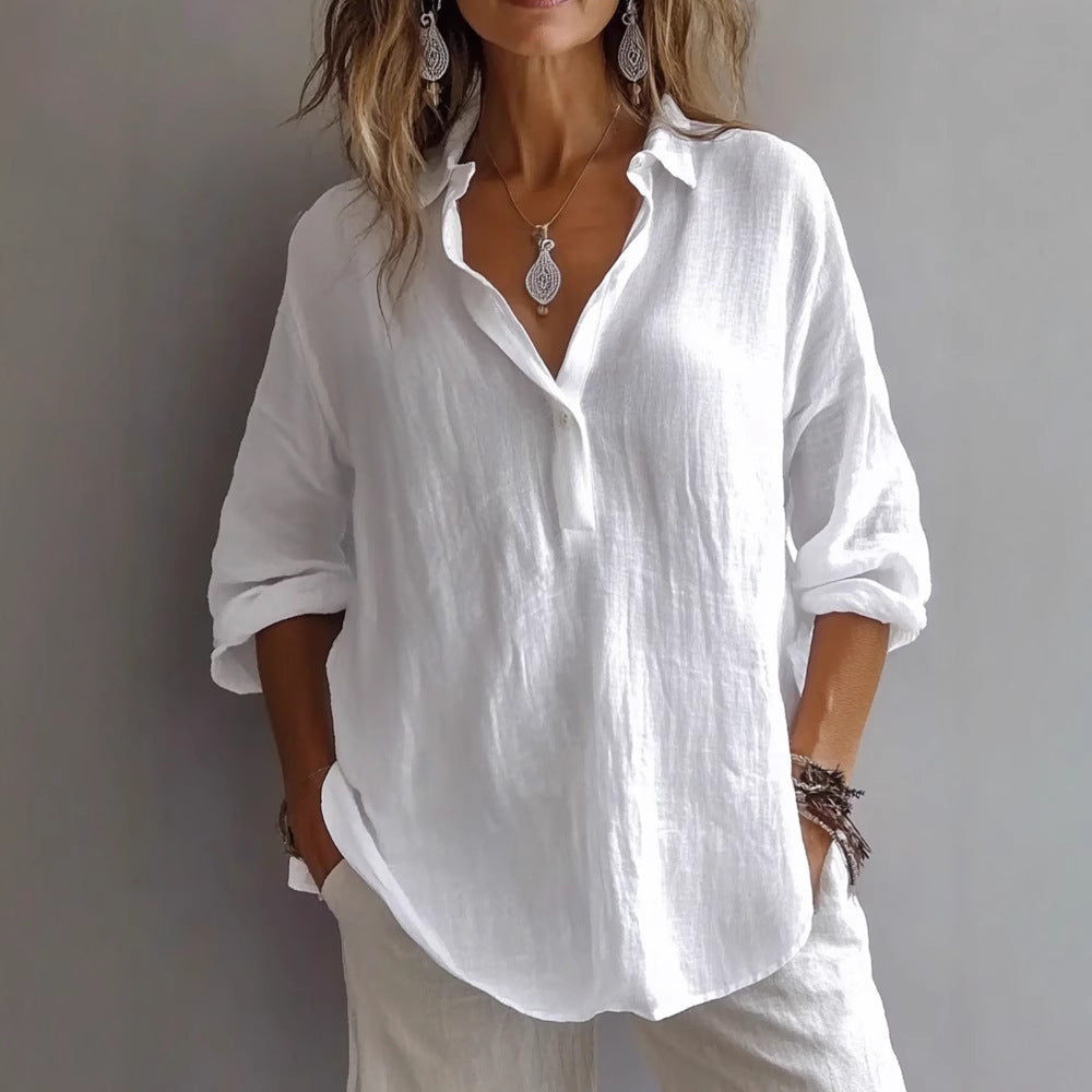 FRAN - CHIC V-NECK BLOUSE  CLASSIC V NECK TOP
