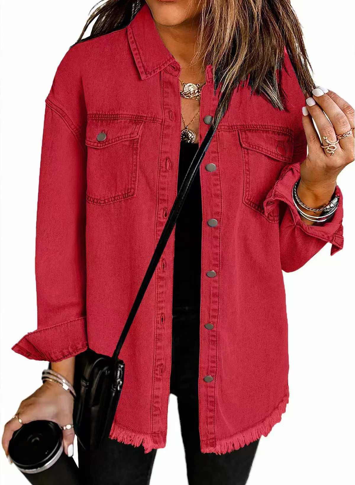 Women's Everyday Denim Jacket with Button Closure and Front Pockets