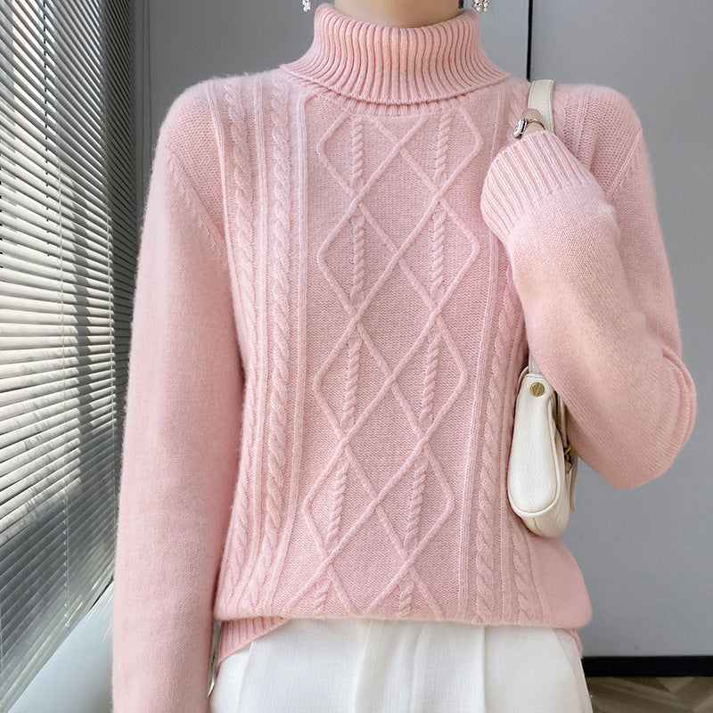Women's Cable-Knit Turtleneck Jumper with Ribbed Cuffs