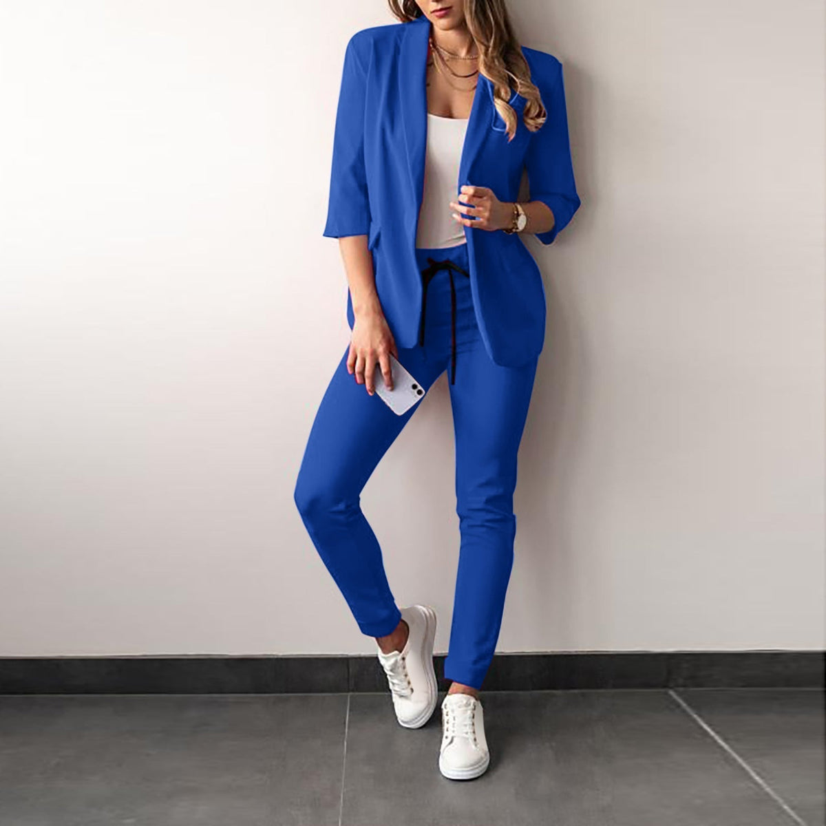Women's Tailored Blazer Trousers Set with Open Front