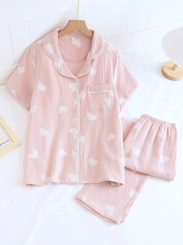 Women's Short Sleeve Button Up Pyjama Set