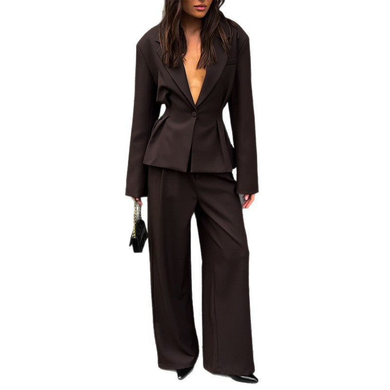 Women's Tailored Blazer and Wide-Leg Trouser Suit Set