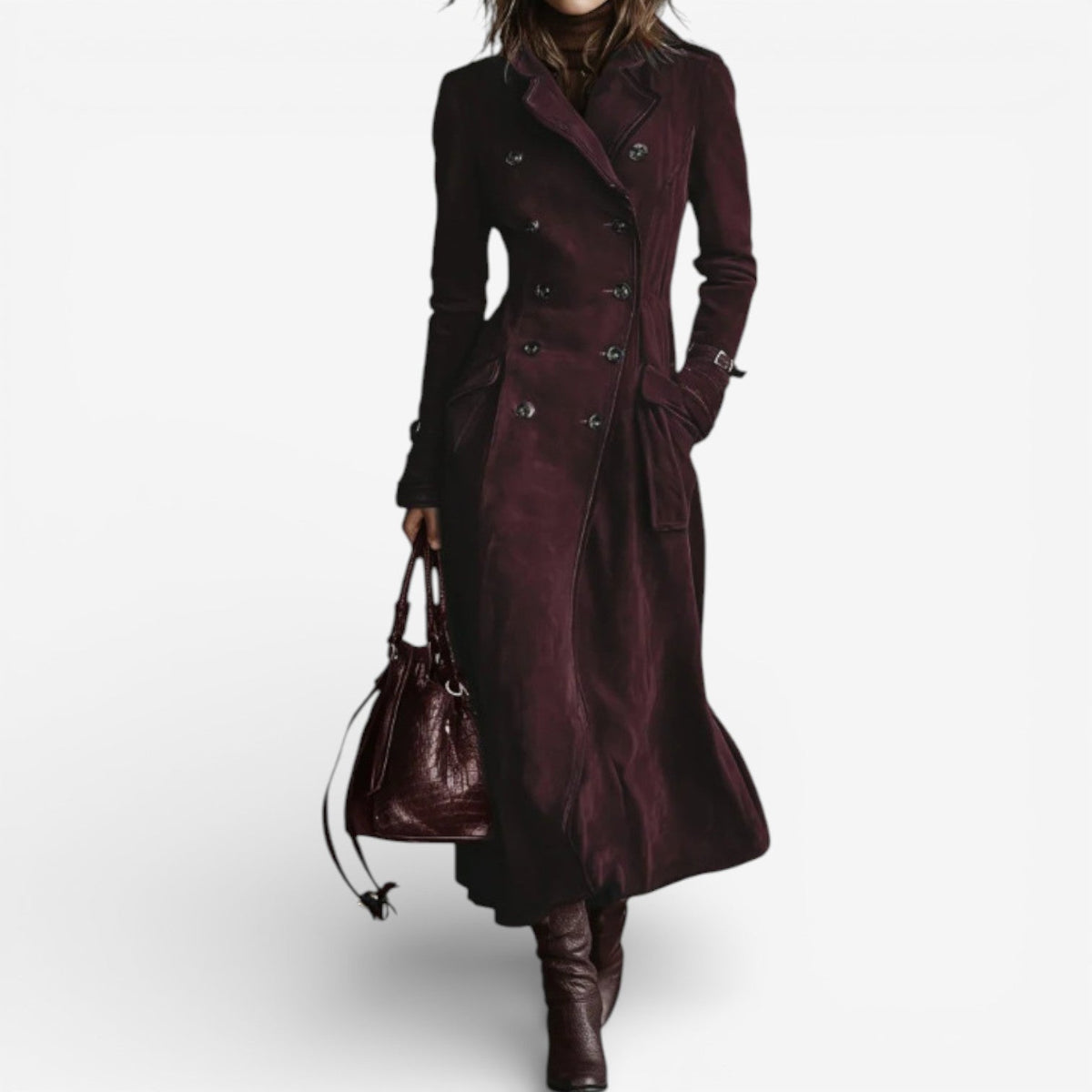 Women's Long Suede Trench Coat