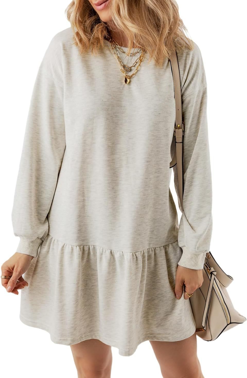 Women's Drop-Waist Sweatshirt Dress Long Sleeve V-Neck