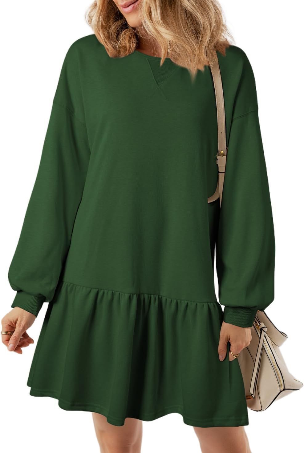 Women's Drop-Waist Sweatshirt Dress Long Sleeve V-Neck