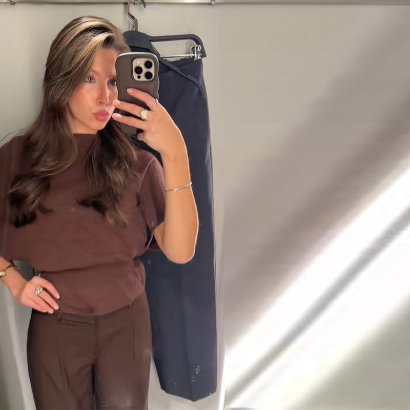 Women's Trouser Suit Set Wide Sleeve Top Slim Trousers