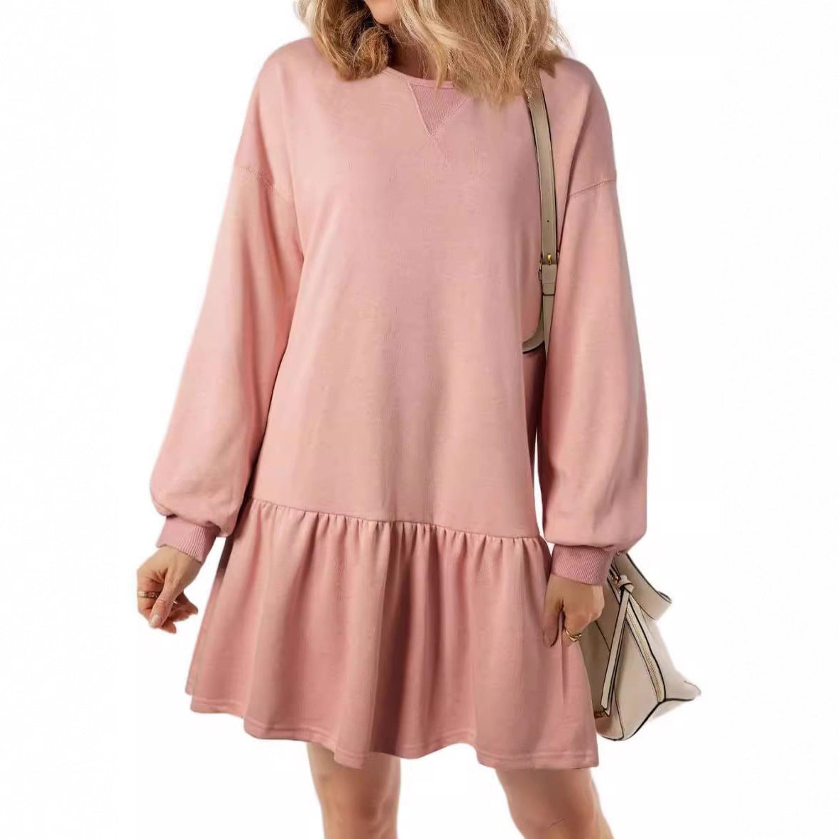 Women's Drop-Waist Sweatshirt Dress Long Sleeve V-Neck