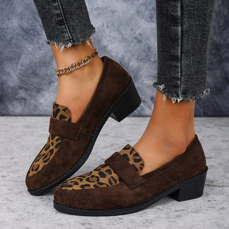 Women's Leopard Print Loafers with Block Heel