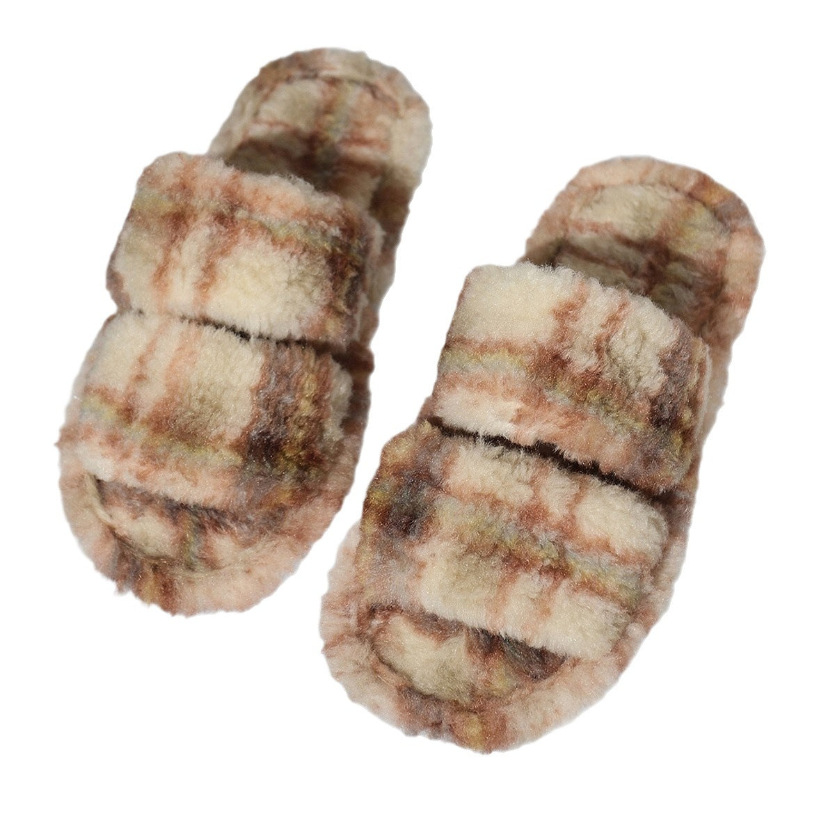 Women's Fluffy Double Strap Slippers Open Toe