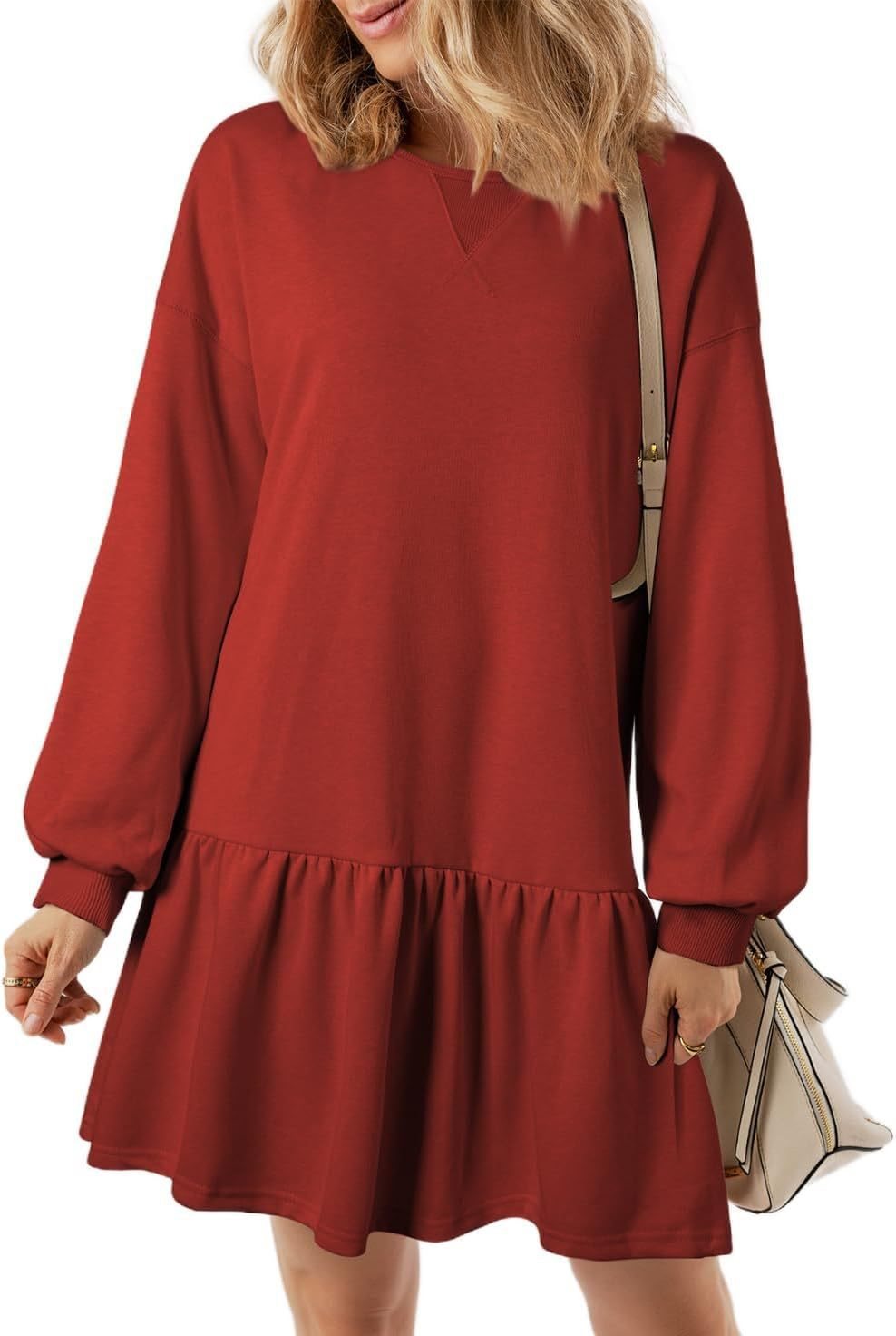 Women's Drop-Waist Sweatshirt Dress Long Sleeve V-Neck