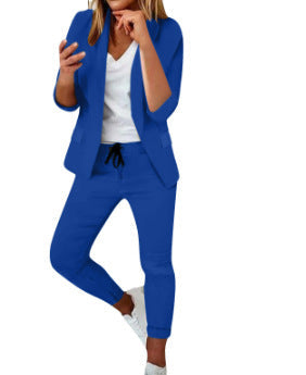 Women's Tailored Blazer Trousers Set with Open Front