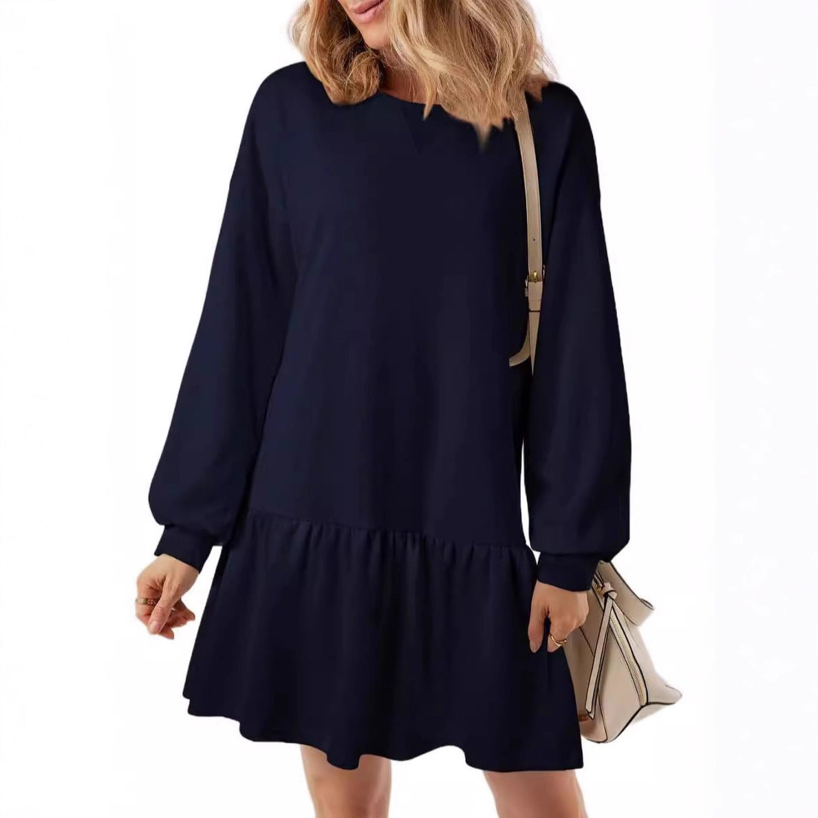 Women's Drop-Waist Sweatshirt Dress Long Sleeve V-Neck