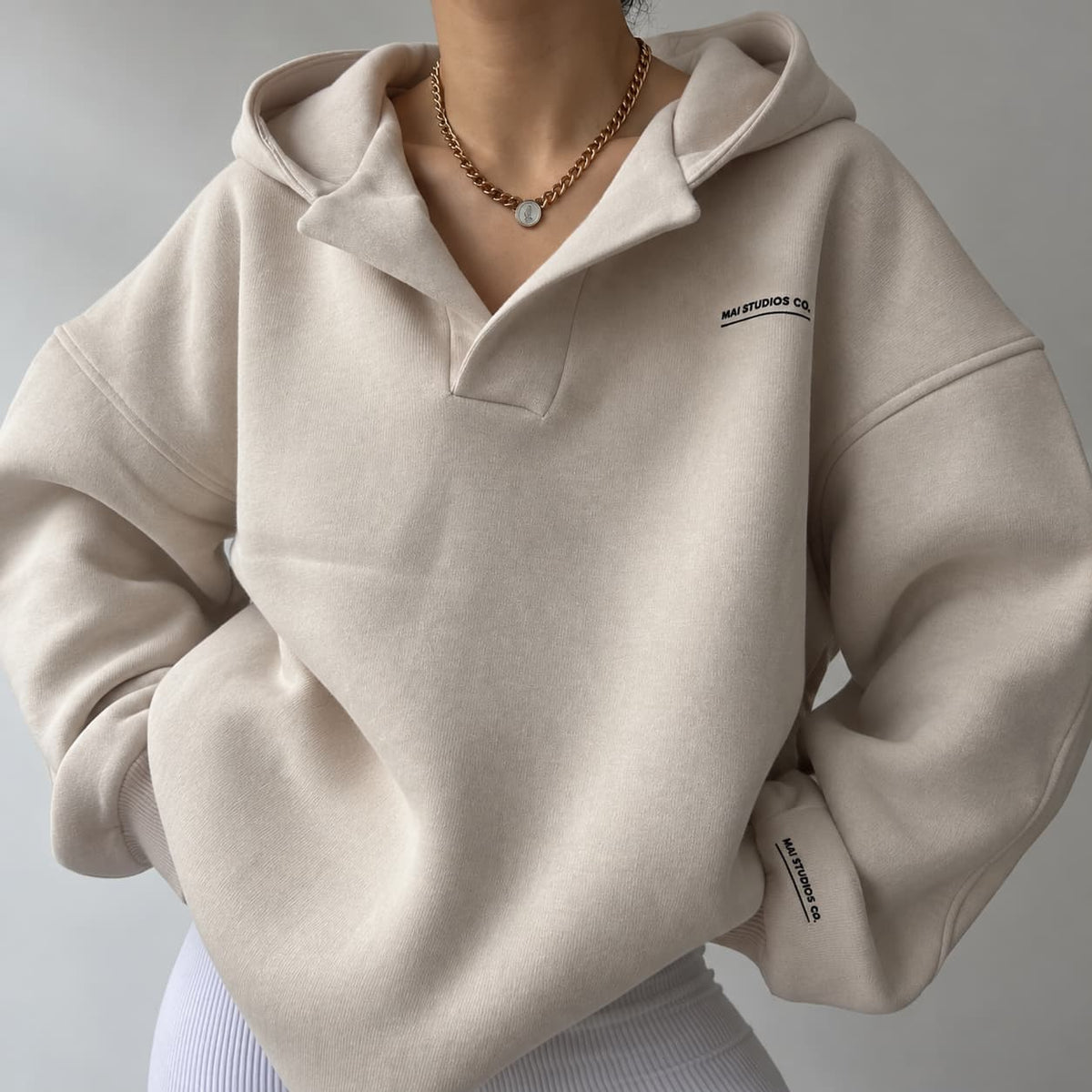 Women's Relaxed Pullover Hoodie with V-Neck