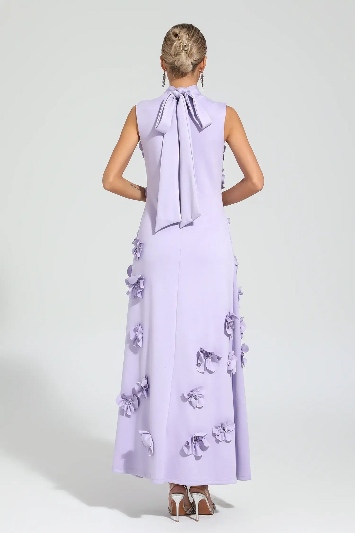 Women's High-Neck Embroidered Floral Maxi Dress | Sleeveless, Full-Length Silhouette, Elegant Fit | Multiple Colors