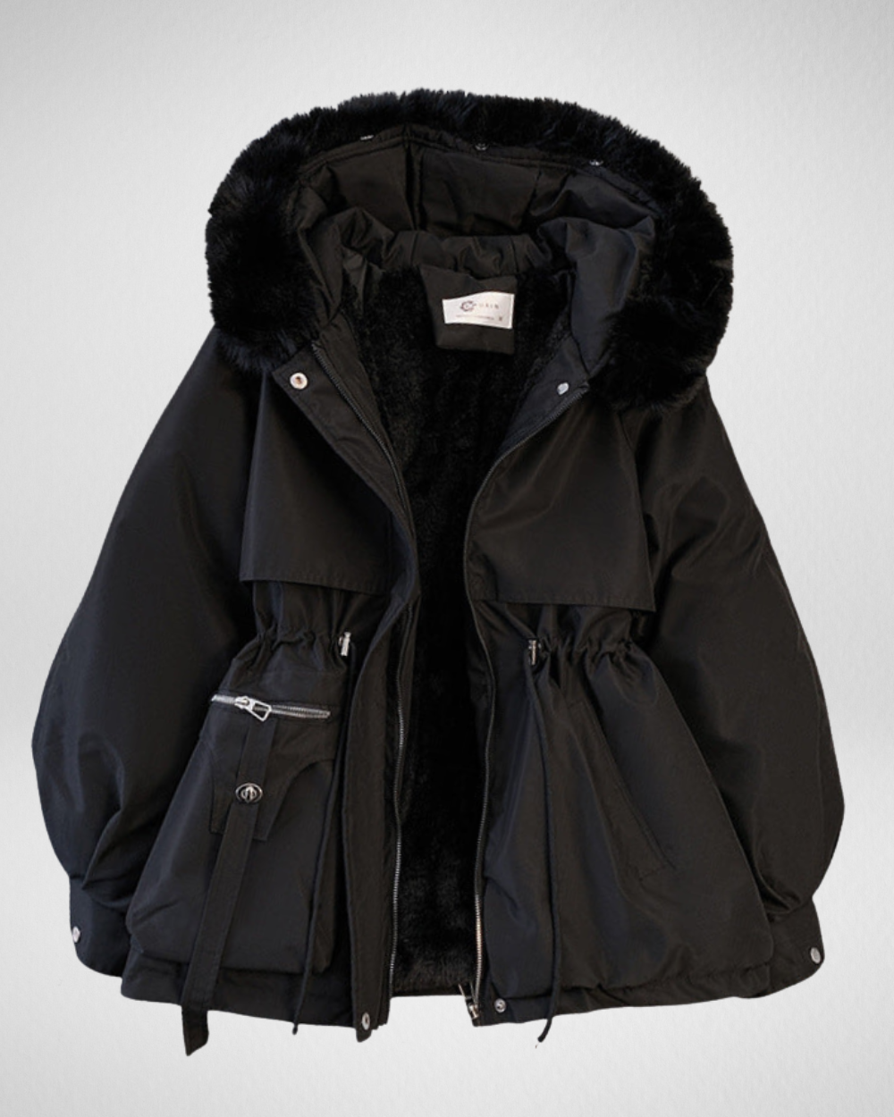 Women's Warm Padded Winter Parka Jacket with Detachable Fur-Trimmed Collar and Adjustable Waist Belt – Elegant Mid-Length Insulated Outerwear for Casual Autumn Winter Wear and Everyday Cold Weather Styling