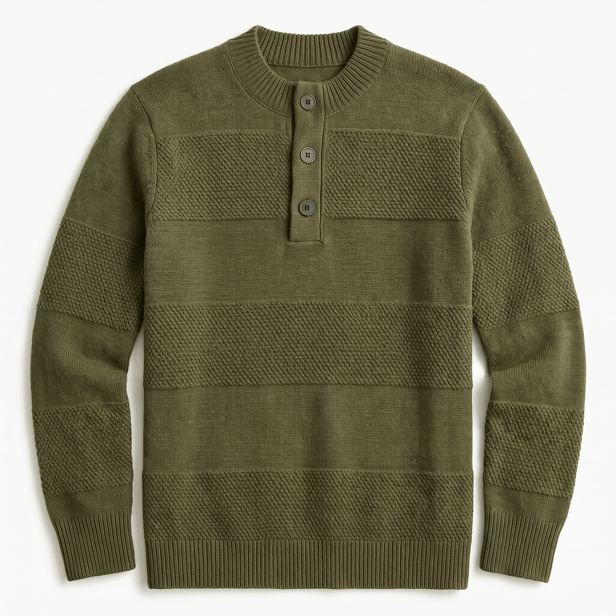 Orlando Chunky Knit Henley Sweater – Textured Stripe Three Button Crew Neck Long Sleeve Pullover