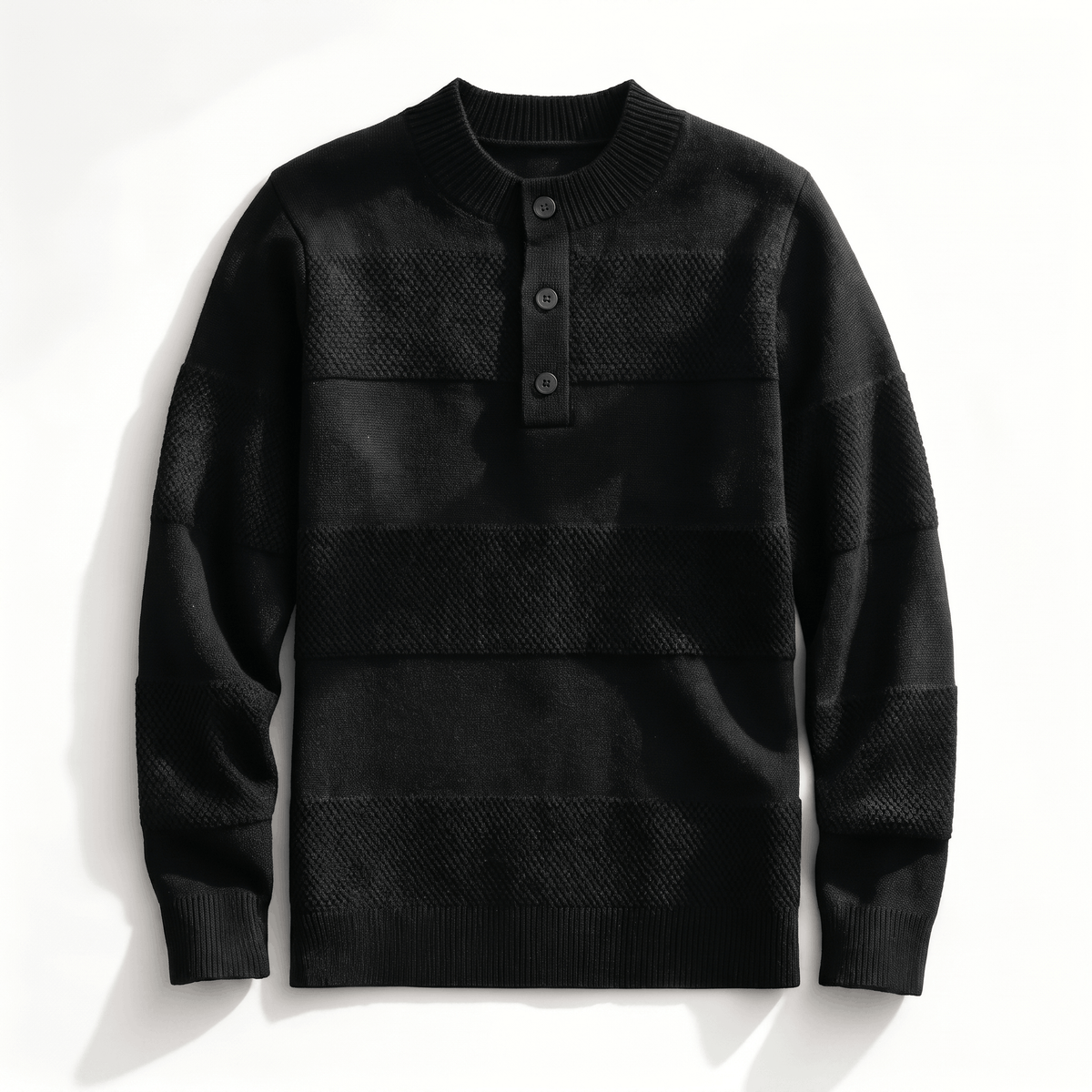 Orlando Chunky Knit Henley Sweater – Textured Stripe Three Button Crew Neck Long Sleeve Pullover