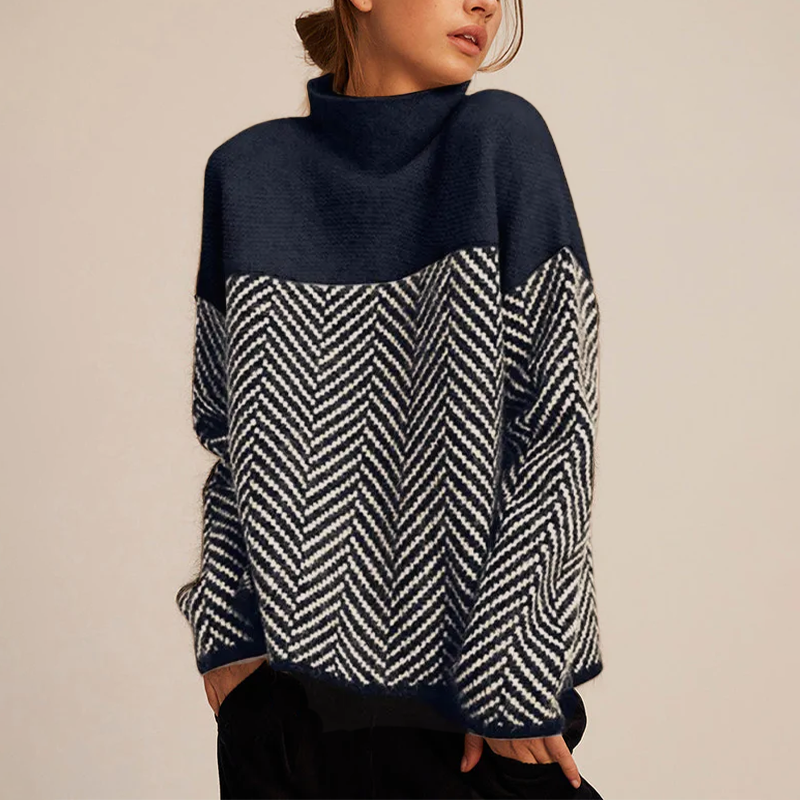 Wilhelmina-Anne Herringbone Roll Neck Sweater