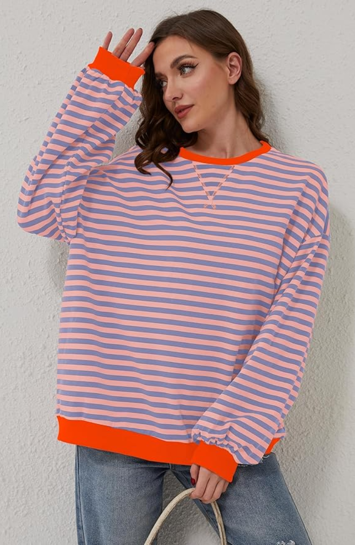 Willa-Rose Neon Trim Striped Sweatshirt