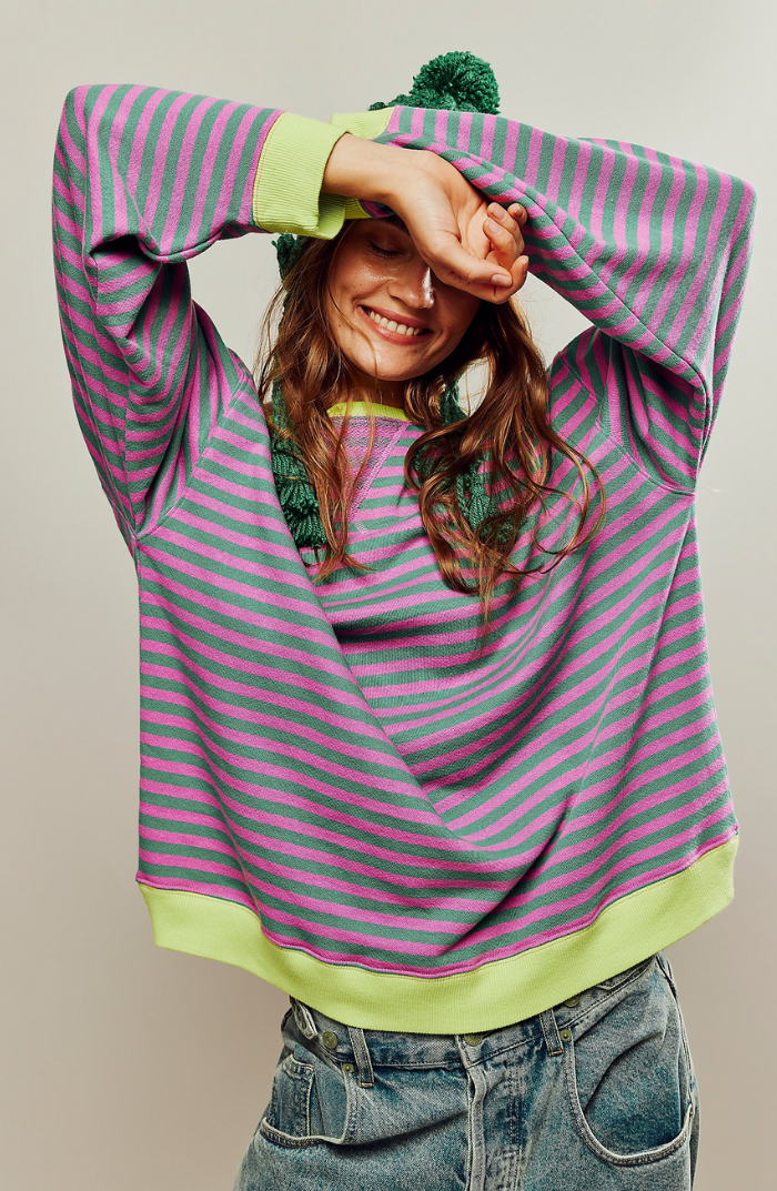 Willa-Rose Neon Trim Striped Sweatshirt