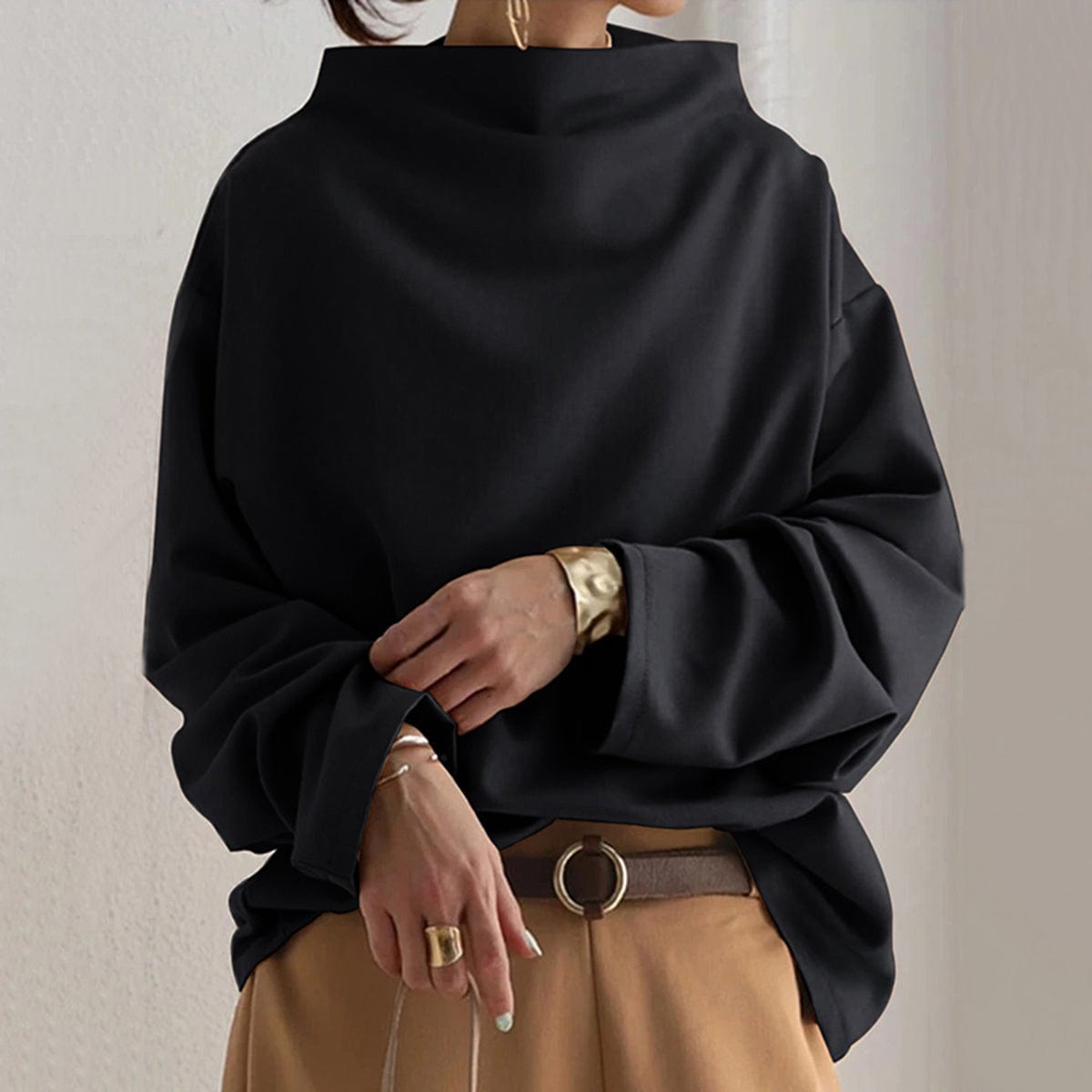 Alessandra-Eve Draped High Neck Sweater