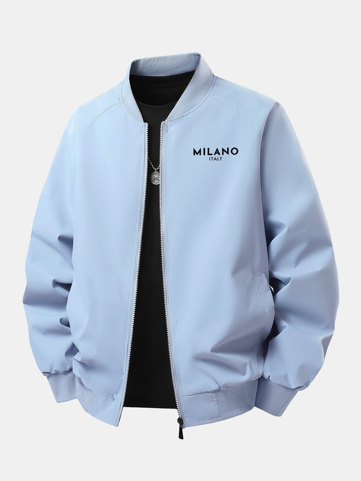 Men's Milano Italy Graphic Bomber Jacket – Relaxed Zip-Up Casual Outerwear with Ribbed Trims for Spring and Autumn
