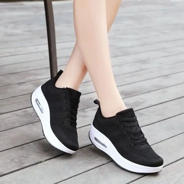 Women's Mesh Air Cushion Trainers with Lace-Up Front